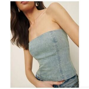 NWT Reformation Colleena Strapless Denim Top Blue Wash Size 4